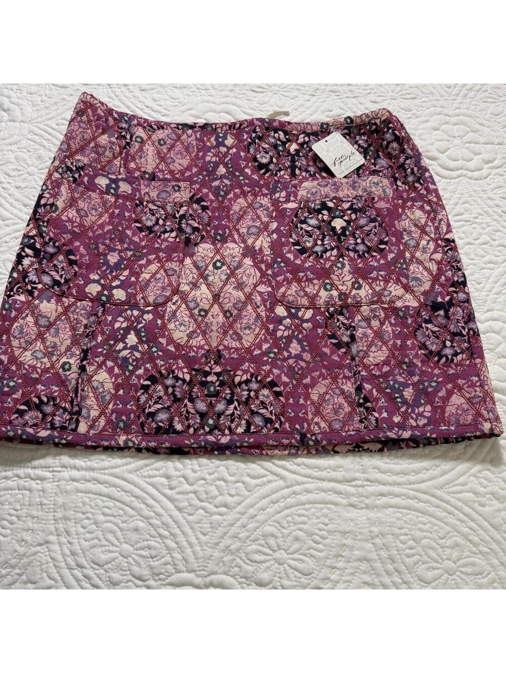FREE PEOPLE Sweetheart Combo Tapestry Pink/Purple Quilted Skirt SZ 12 NWT Preppy